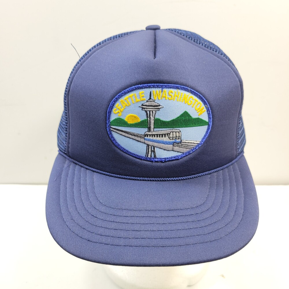 Seattle Washington Trucker Hat Mens One Size Navy Embroidered Mesh Back Snapback